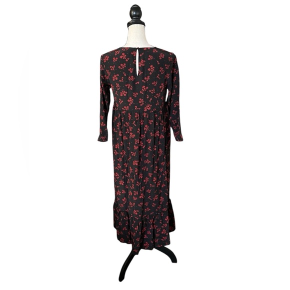 LOFT Dress Size XS Black Red Floral Prairie Midi Western Ruffle NWT - Picture 2 of 10